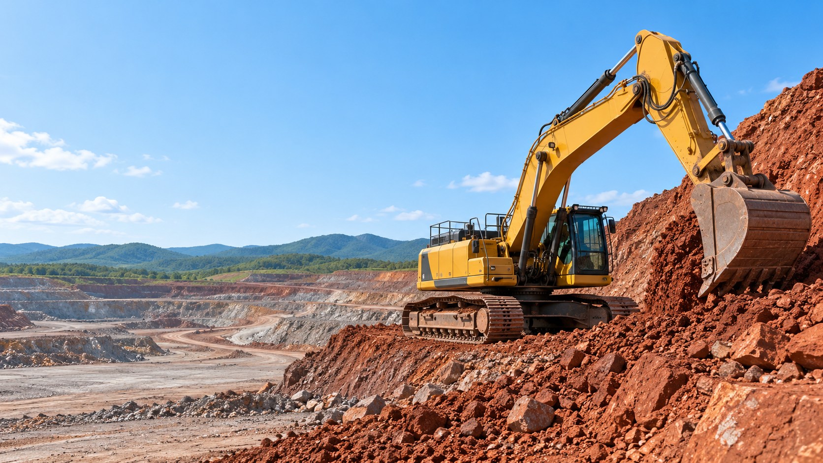 Illustrative excavator at an iron ore mine